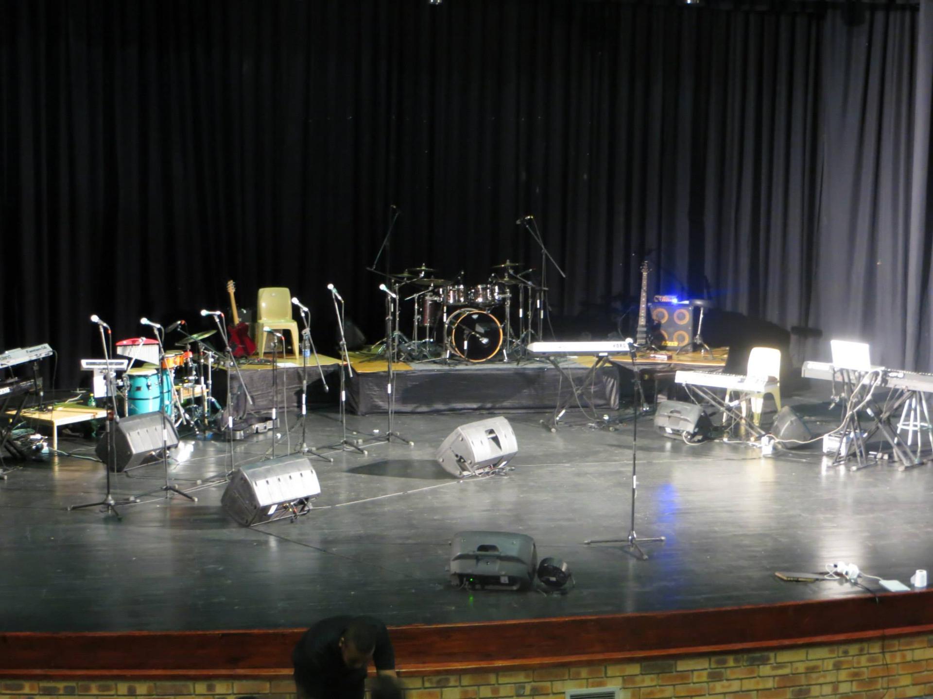Full band stage setup before showtime